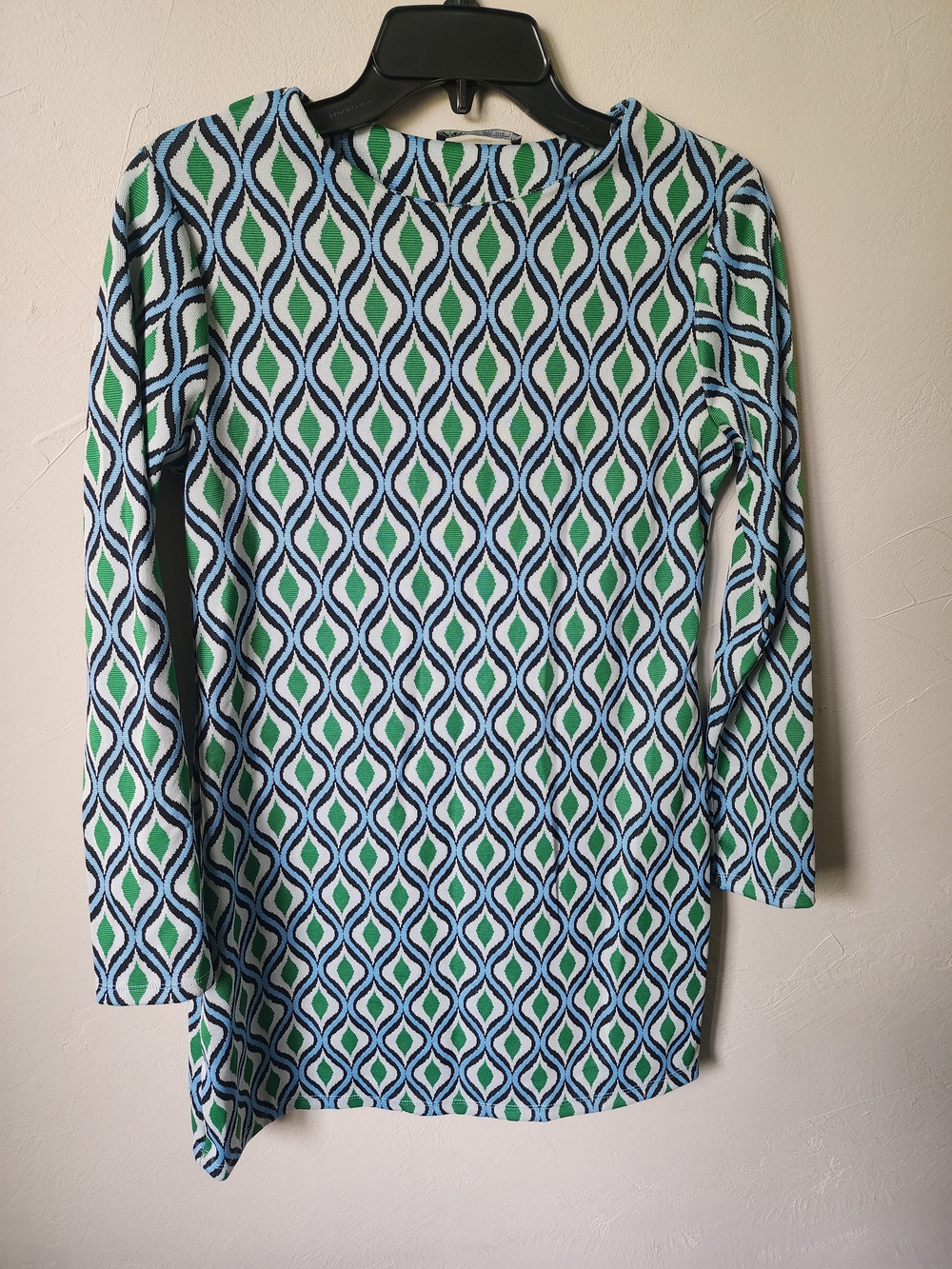Zara Blue & Green Geometric Long Sleeve Mini Dress Size Medium
